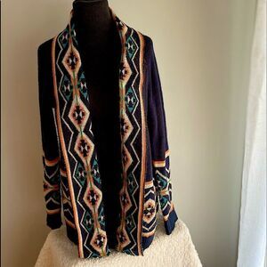 Pink Owl Navy Western Style Open Front Cardigan.